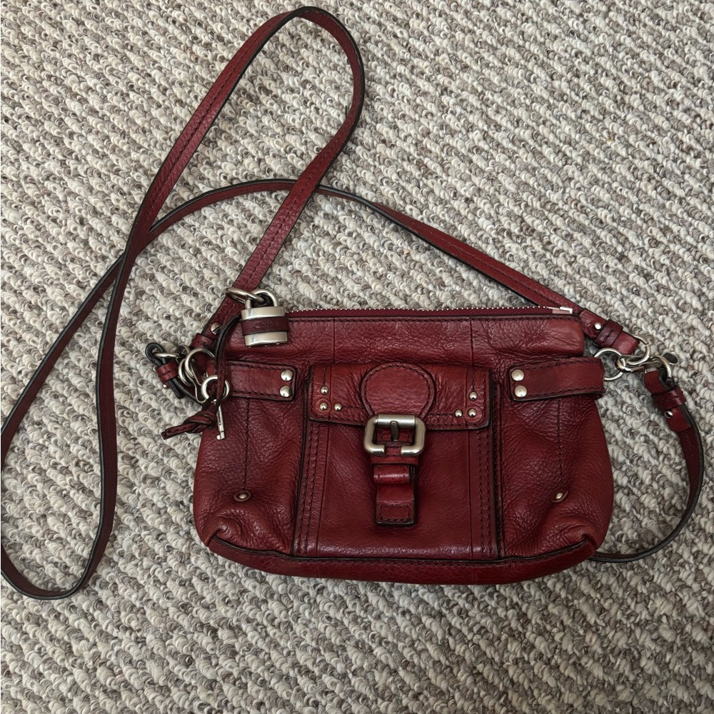 Chloe Red Leather Mini Paddington Crossbody Bag